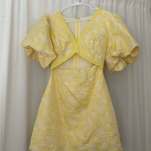 Showpo Yellow Puff-Sleeve Cutout Mini Dress